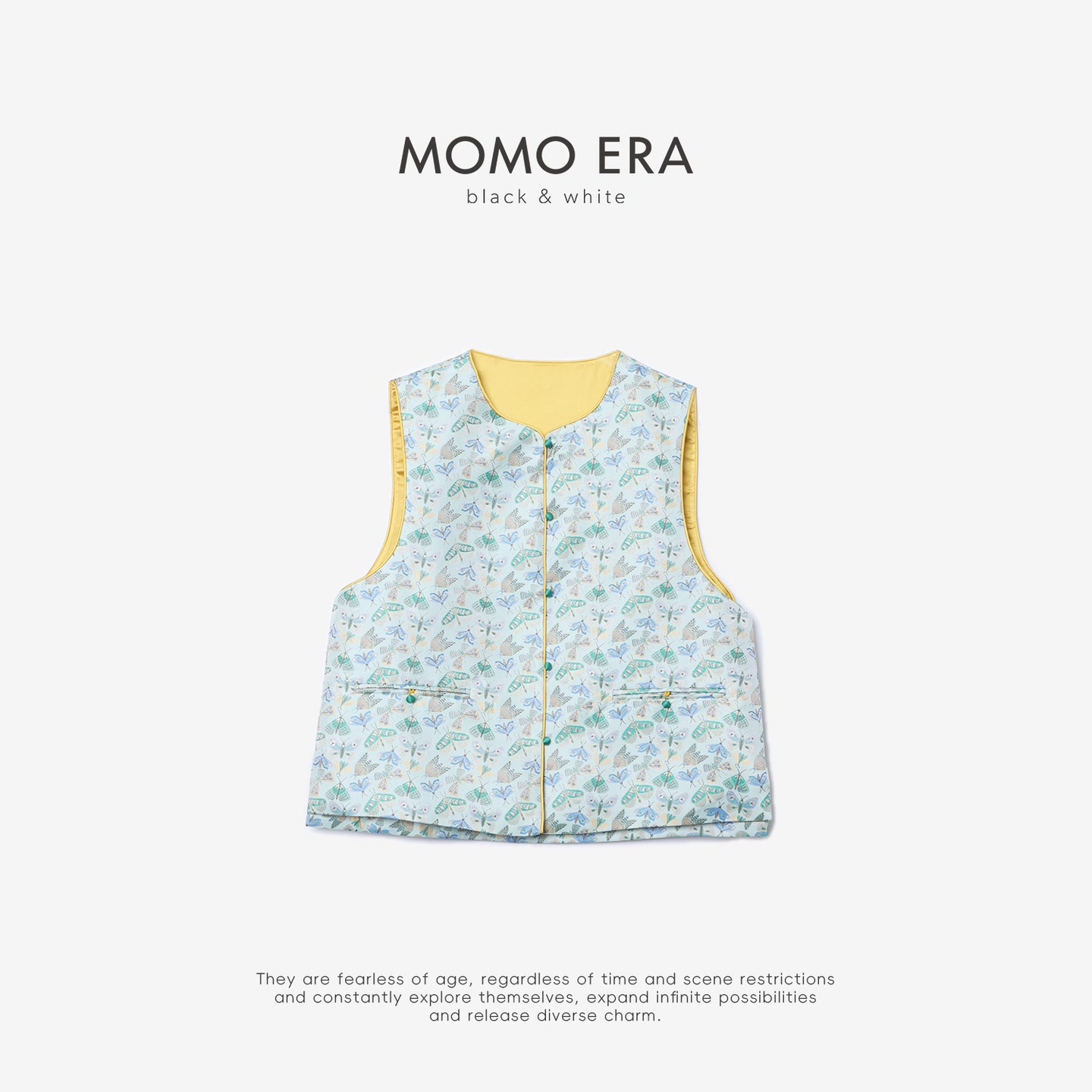 【妲姐粉丝专享】14579 MJ 新中式撞色边蝴蝶提花圆领马甲