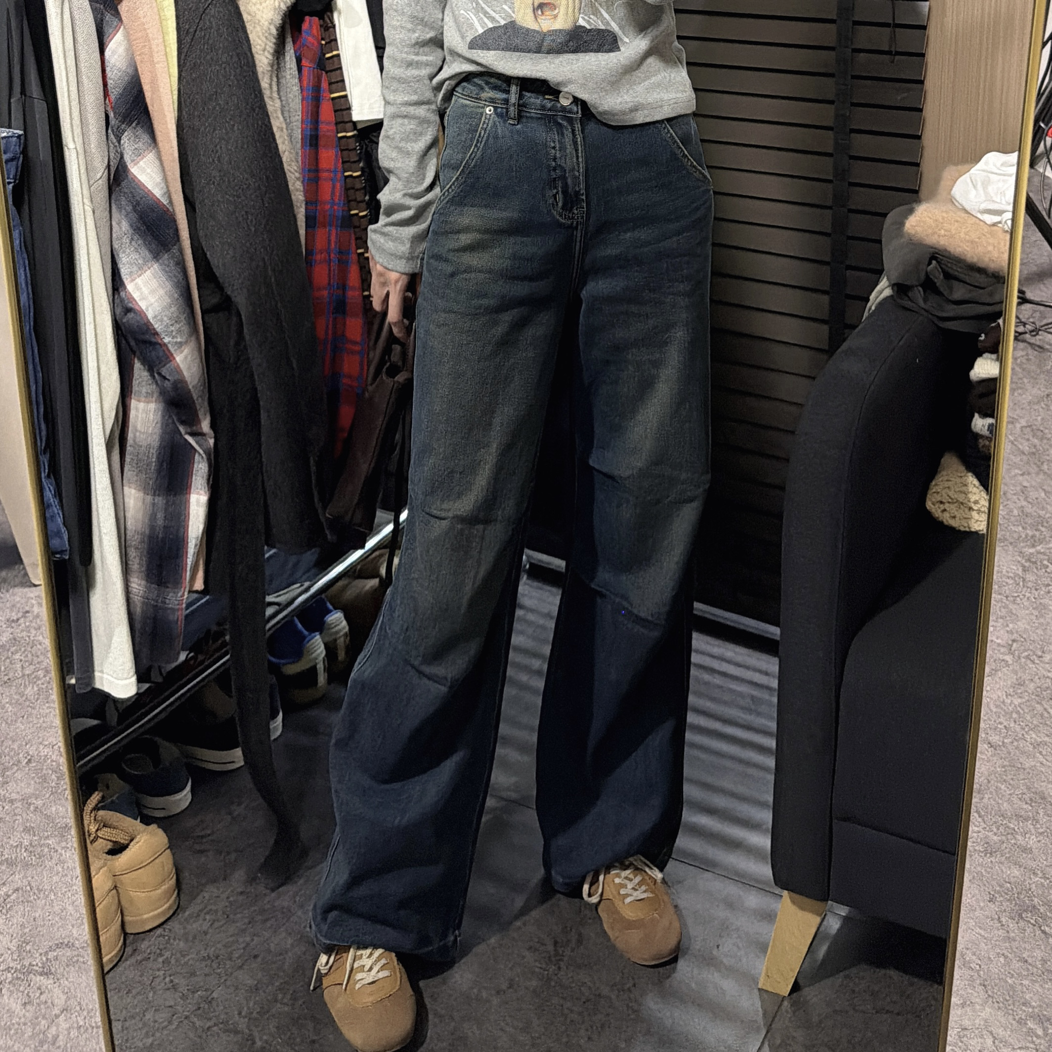 【思含】冬季水洗做旧直筒牛仔裤（自带鼓包)