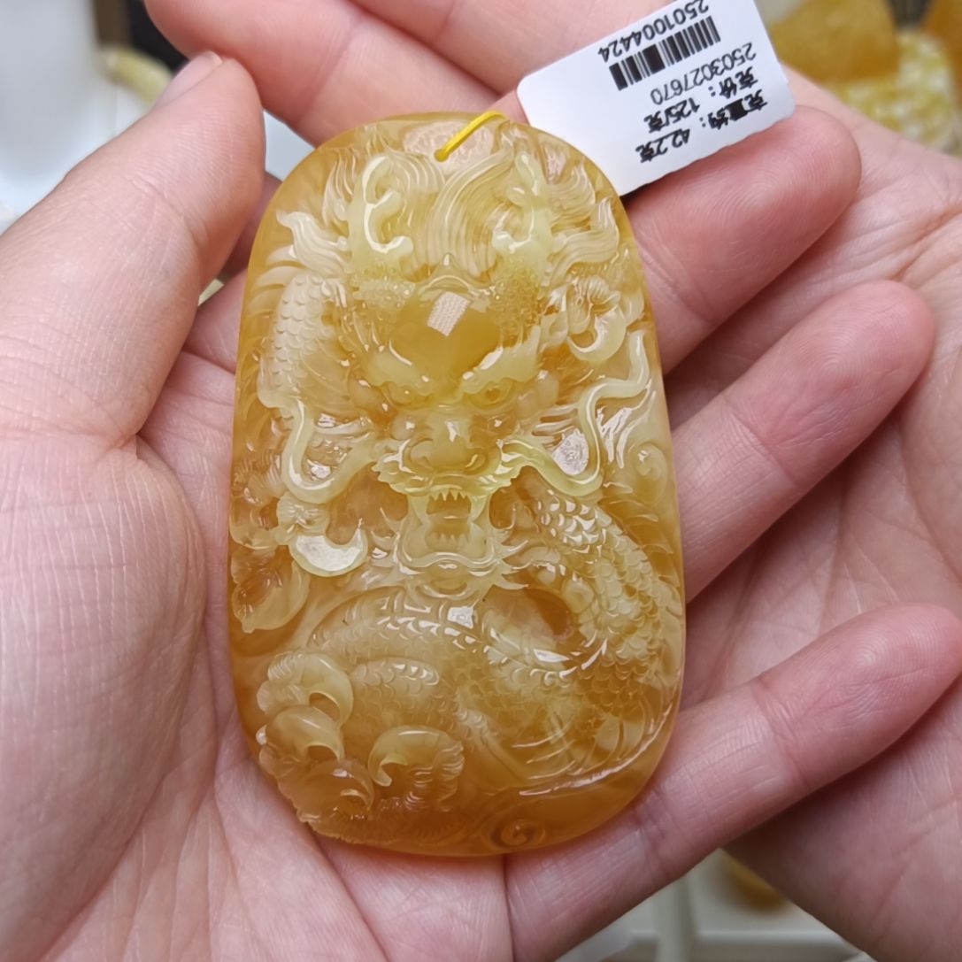 未镶嵌蜜蜡裸石超大尺寸精工雕刻龙牌