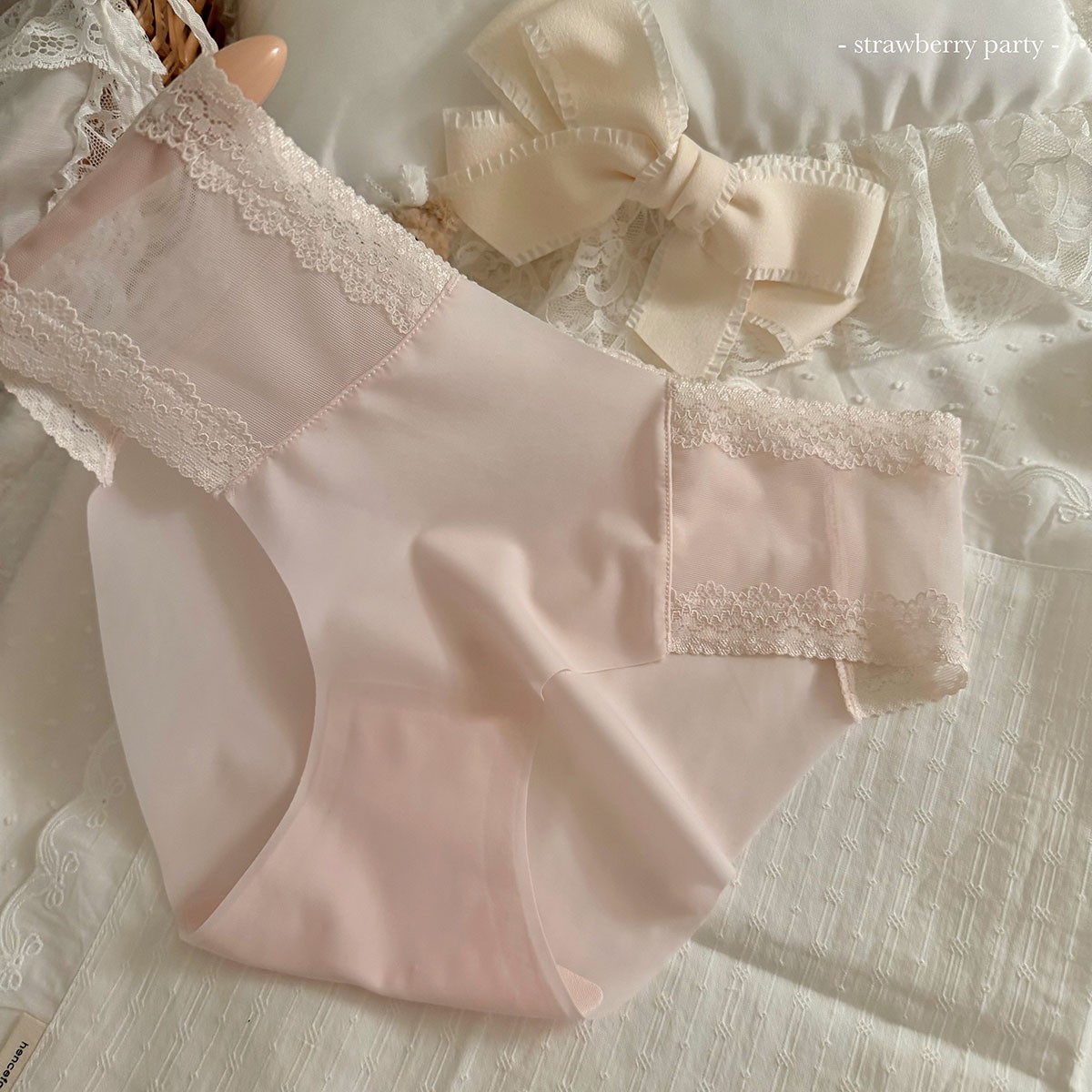 温柔蕾丝~拼接奶皮子无痕冰丝内裤女生7A抗菌棉裆女性感夏季薄款
