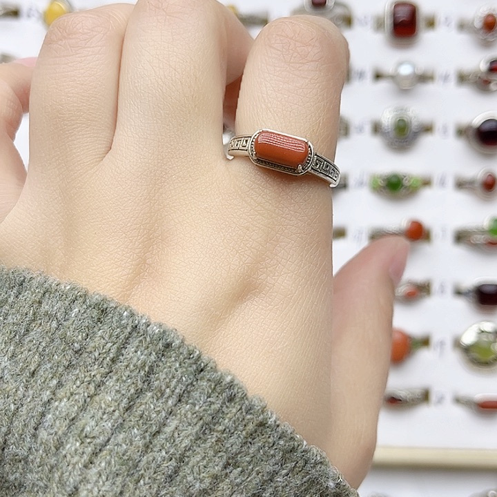 玛瑙/玉髓戒指银S925镶嵌925银