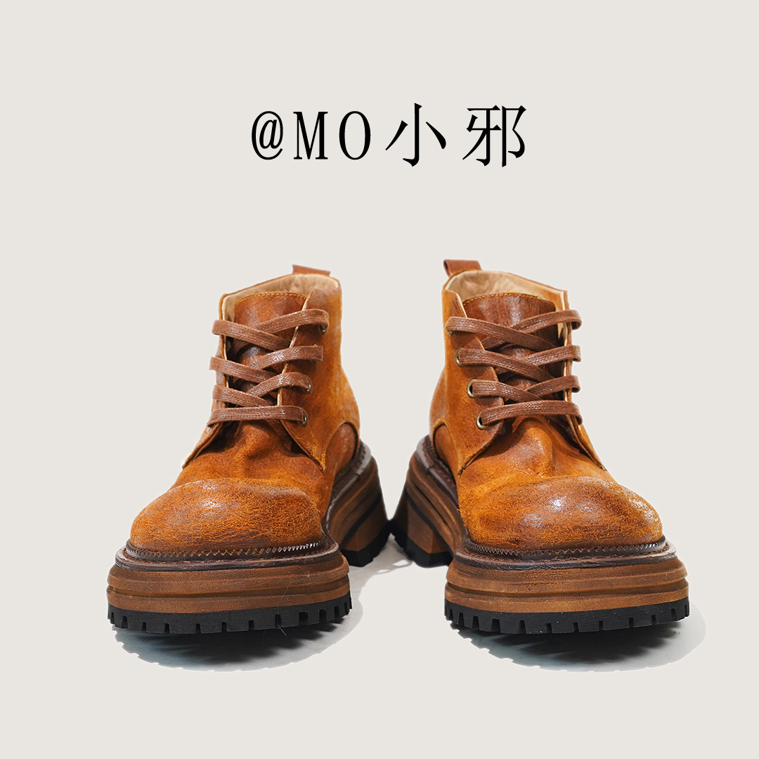 【@MO小邪】T025预售手工马臀皮短靴男女同款骑士靴户外休闲马丁靴