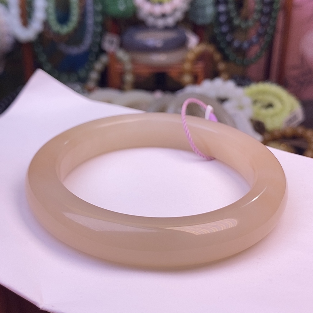 和田玉未镶嵌颈饰55.5收藏级熟藕粉脂膏级老料红粉手镯