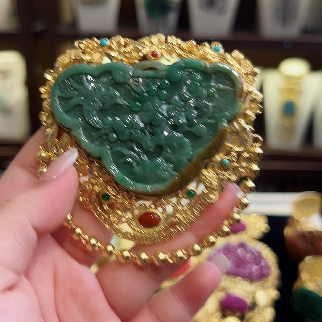 翡翠颈饰银S925镶嵌古风