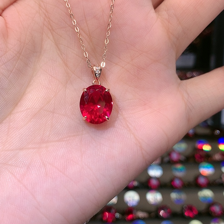 红宝石吊坠(赠链)银S925镶嵌1012