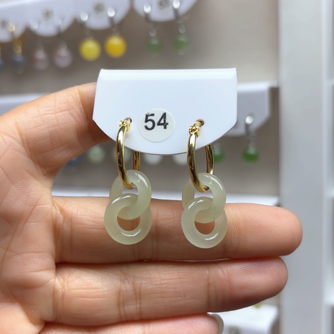 和田玉耳饰银S925镶嵌