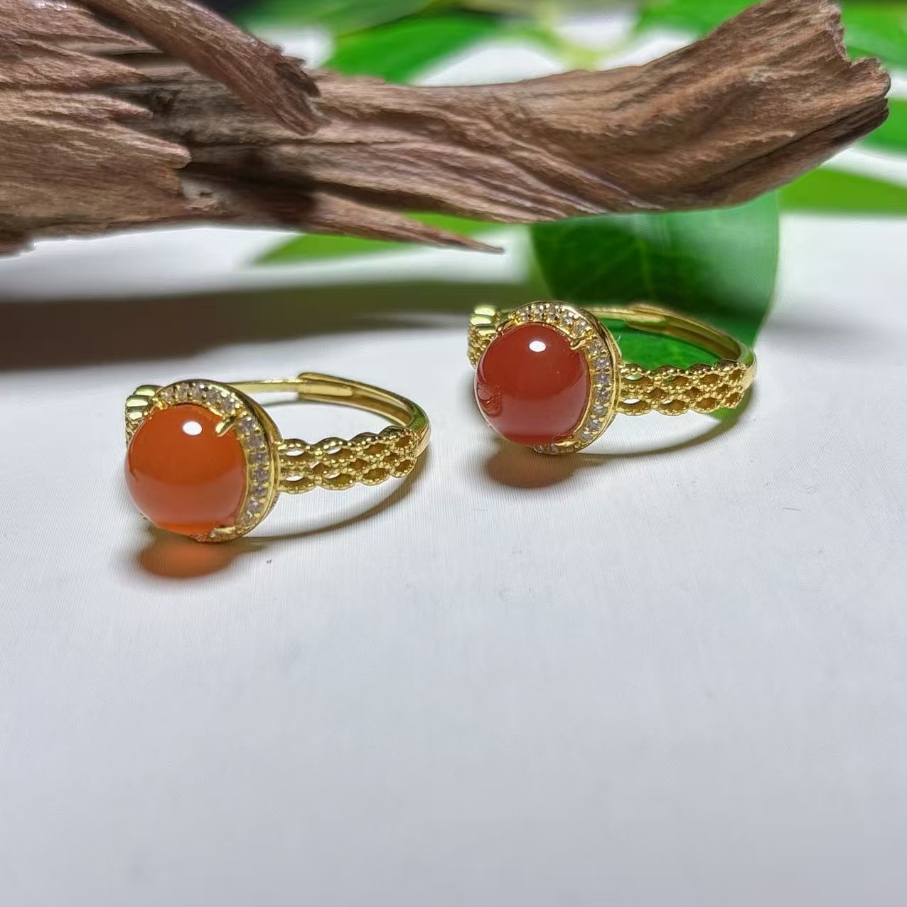 《老猪严选》NHJ-005南红冰红蛋面戒指约9*8mmS925托多样性发其一