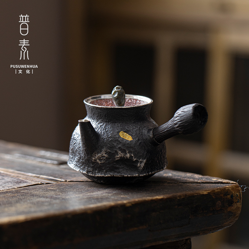 普素 清欢侧把壶 足银999纯手工一张打茶壶泡茶壶 张建新老师新品