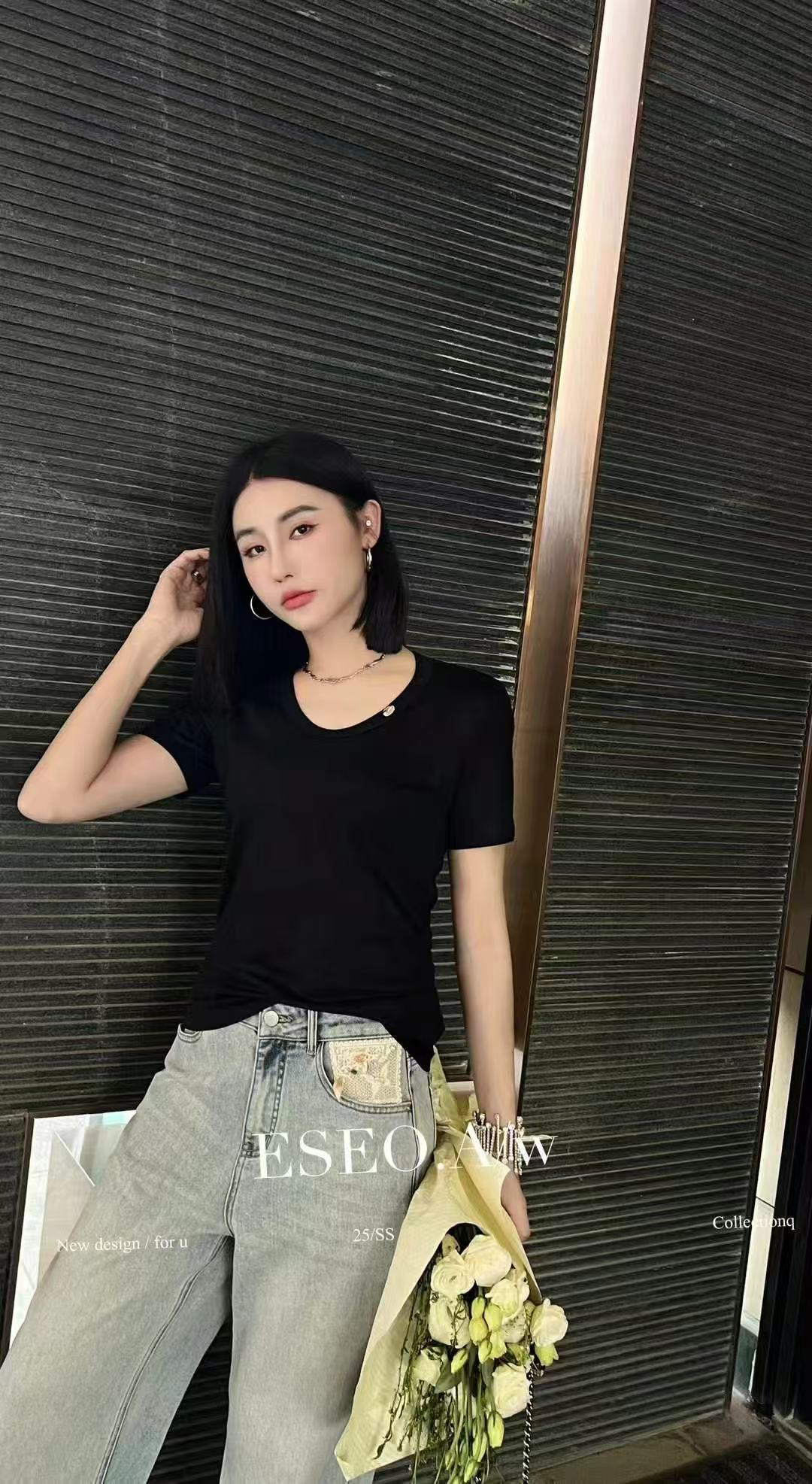 以秀夏天新款圆领短袖上衣6180