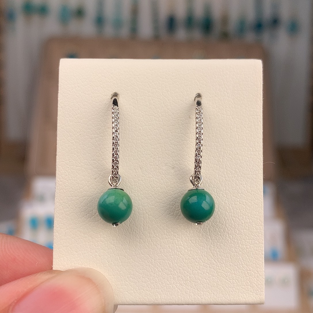 绿松石银S925镶嵌耳饰