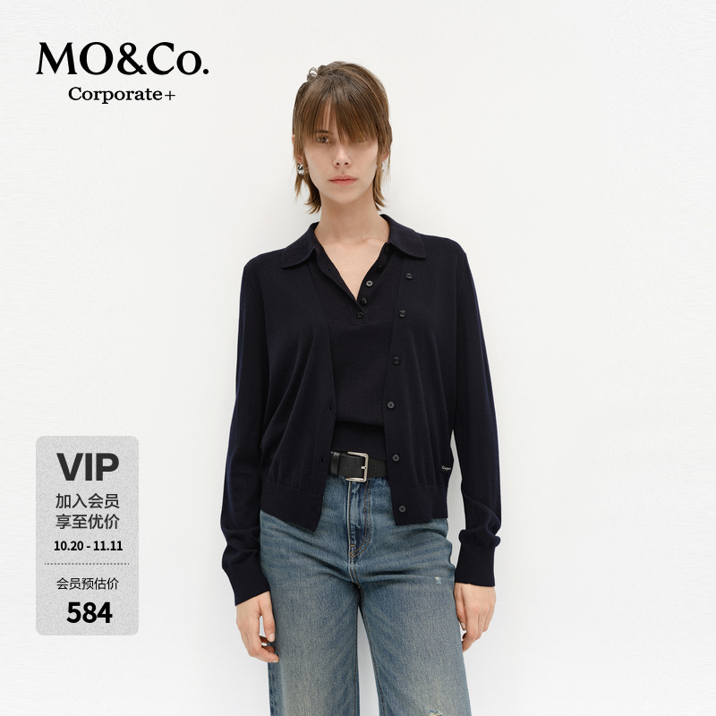 【C+系列】MOCO针织衫开衫2025春新品可机洗绵羊毛短款MBE1CAR019