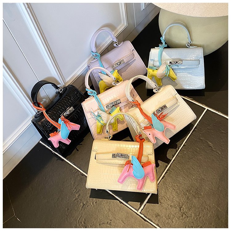 【邱子家】凯莉包方形做旧纯色锁扣斜挎包小众编织托特包潮流单肩