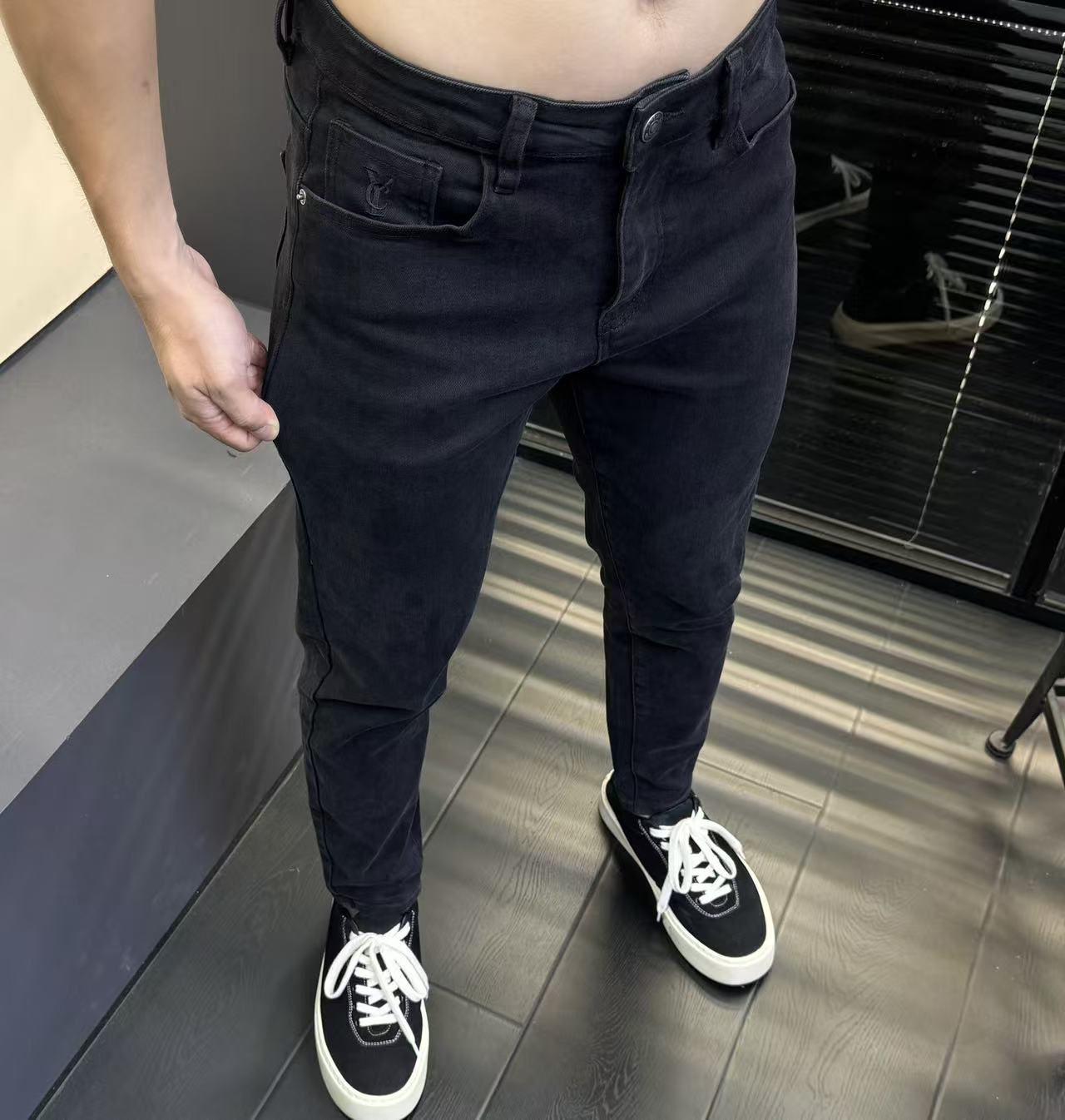 修身弹力简约百搭秋冬款男裤牛仔裤深灰色男士时尚牛仔裤潮流6289