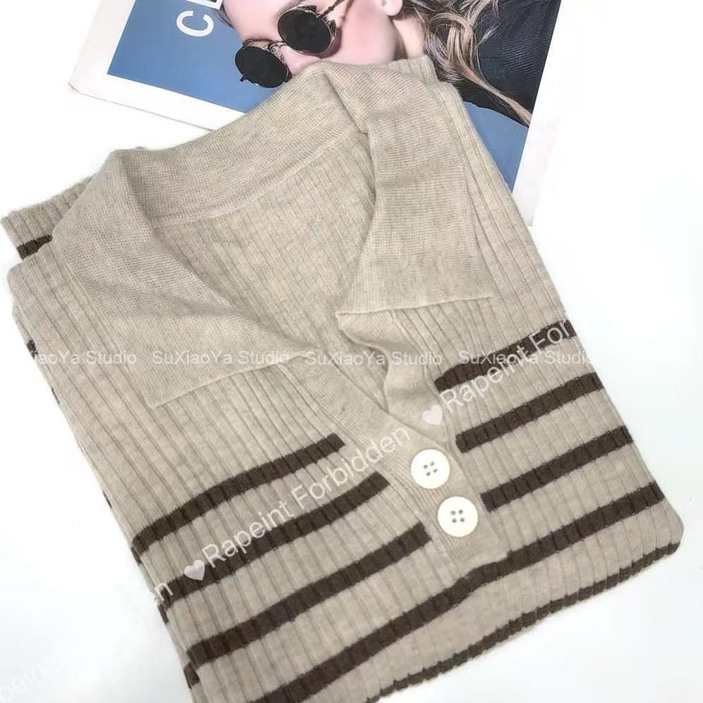 【翻领条纹】POLO领修身显瘦条纹打底针织衫