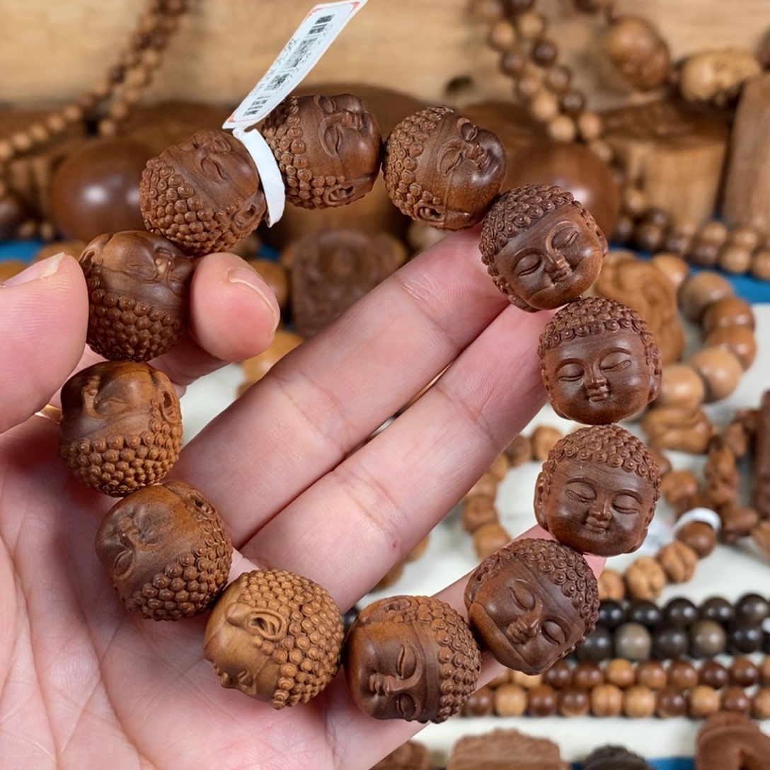 欢***喜檀香木手串/手链老山檀香横纹黑肉沉水佛头