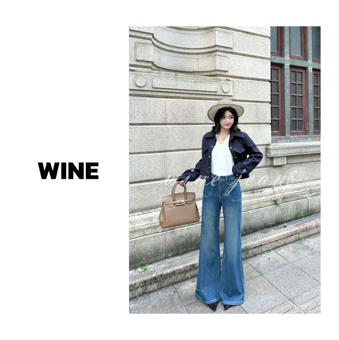 【WINE】·镜中片段·高腰阔腿裤喇叭女牛仔裤裤子小众蓝色设计感
