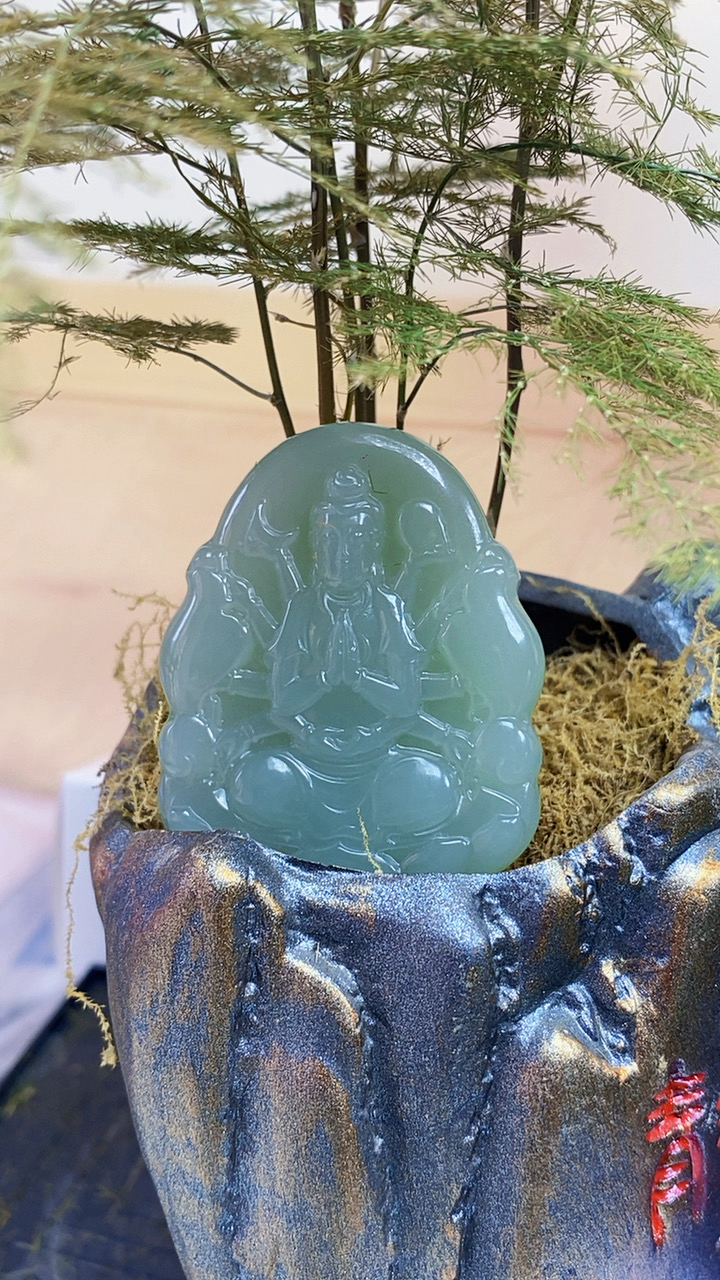 纯天然和田玉十二生肖本命佛吊坠千手观音菩萨属鼠本命年项链