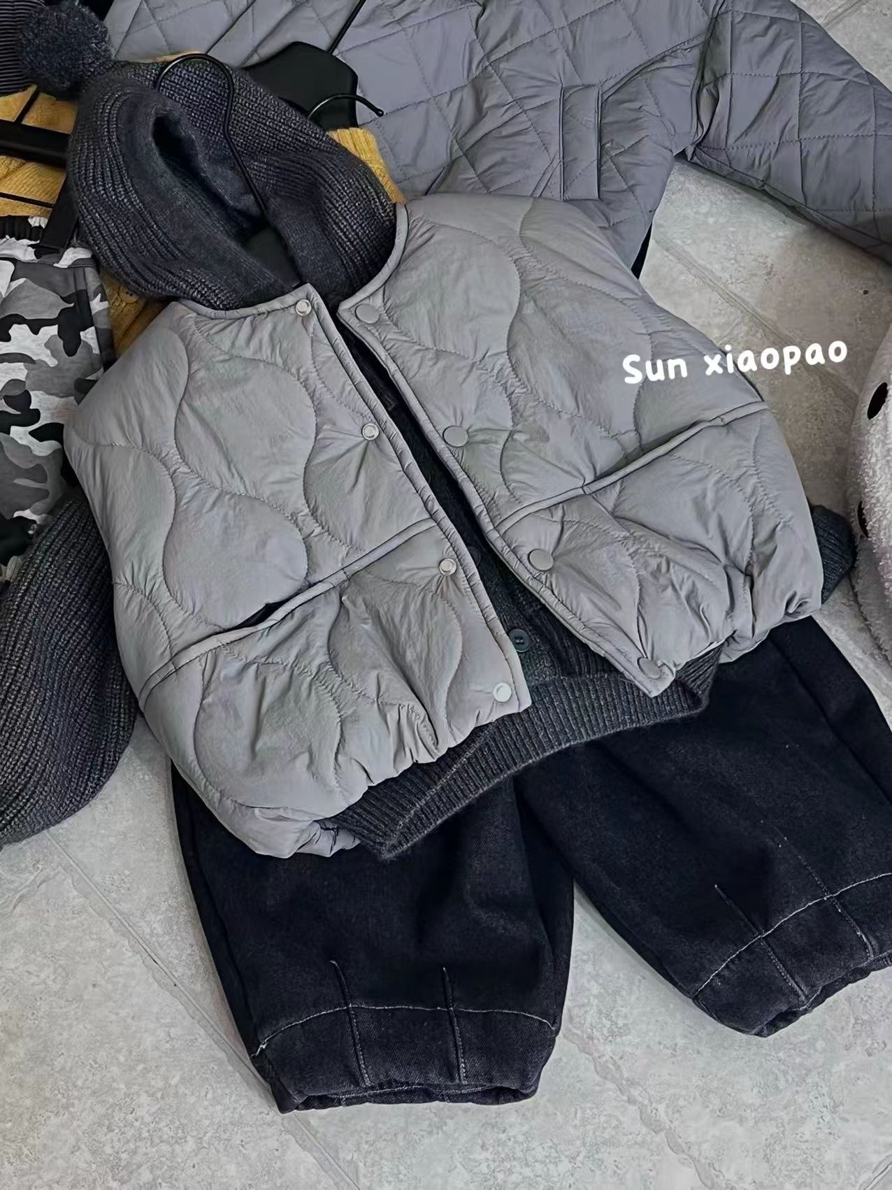 MDD灰色韩系棉马夹儿童冬款