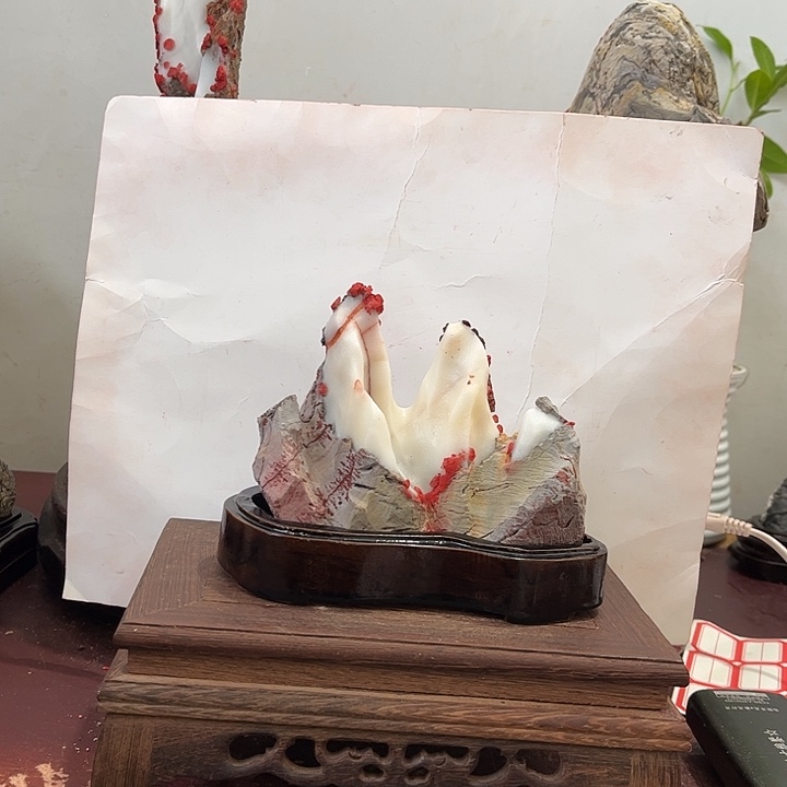 蜂***花石材灵璧白灵石摆件