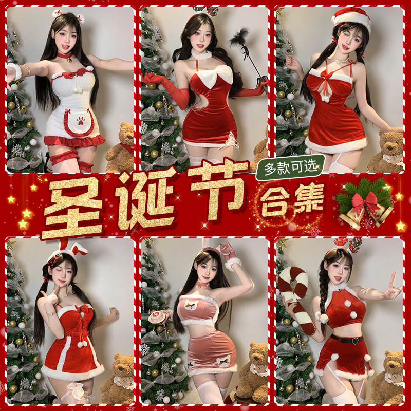 网红圣诞战袍性感睡衣战袍派对服新年红色制服性感装兔女郎睡裙