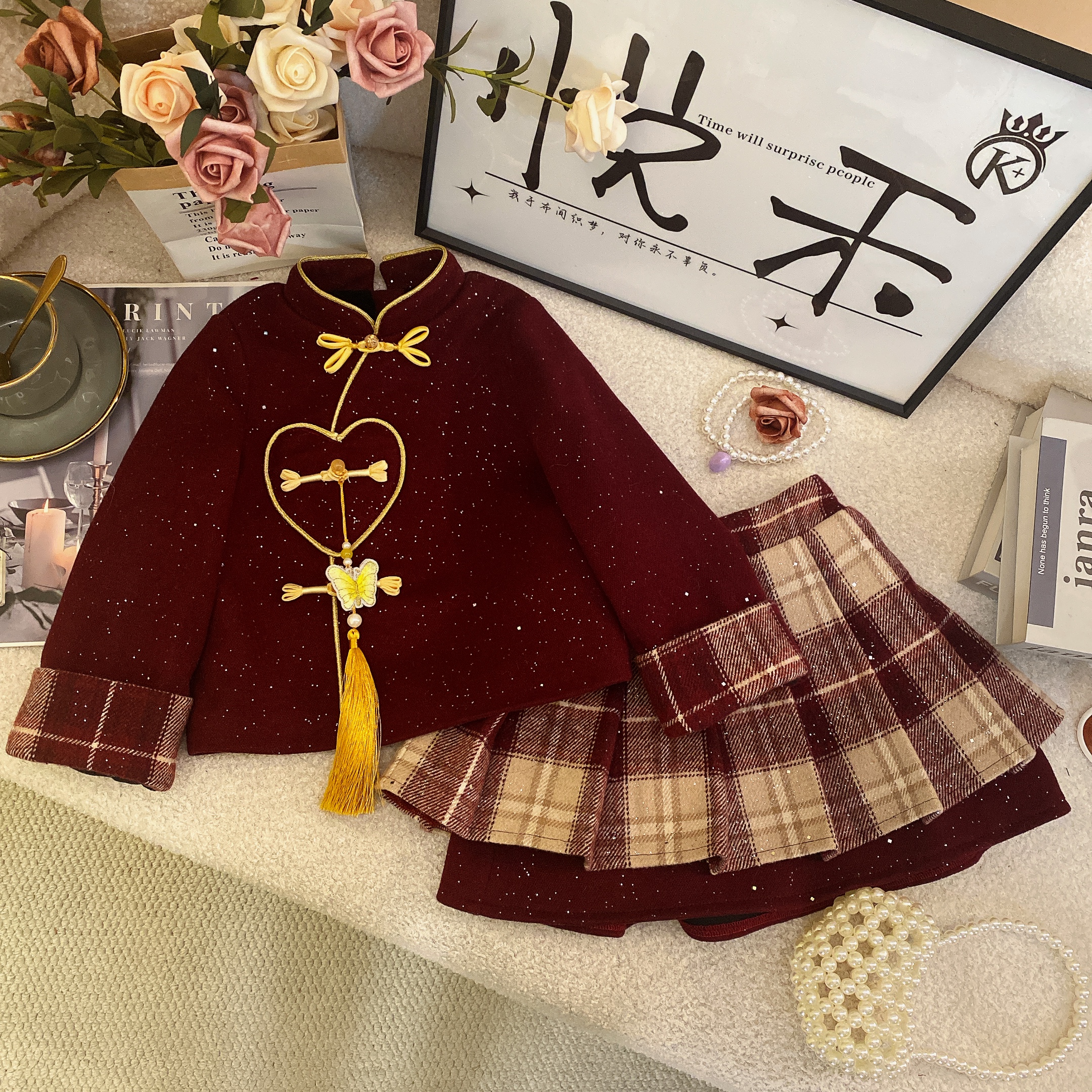 Y2【悦禾】女童新款国风秋冬韩版百搭洋气加厚童装套装60193