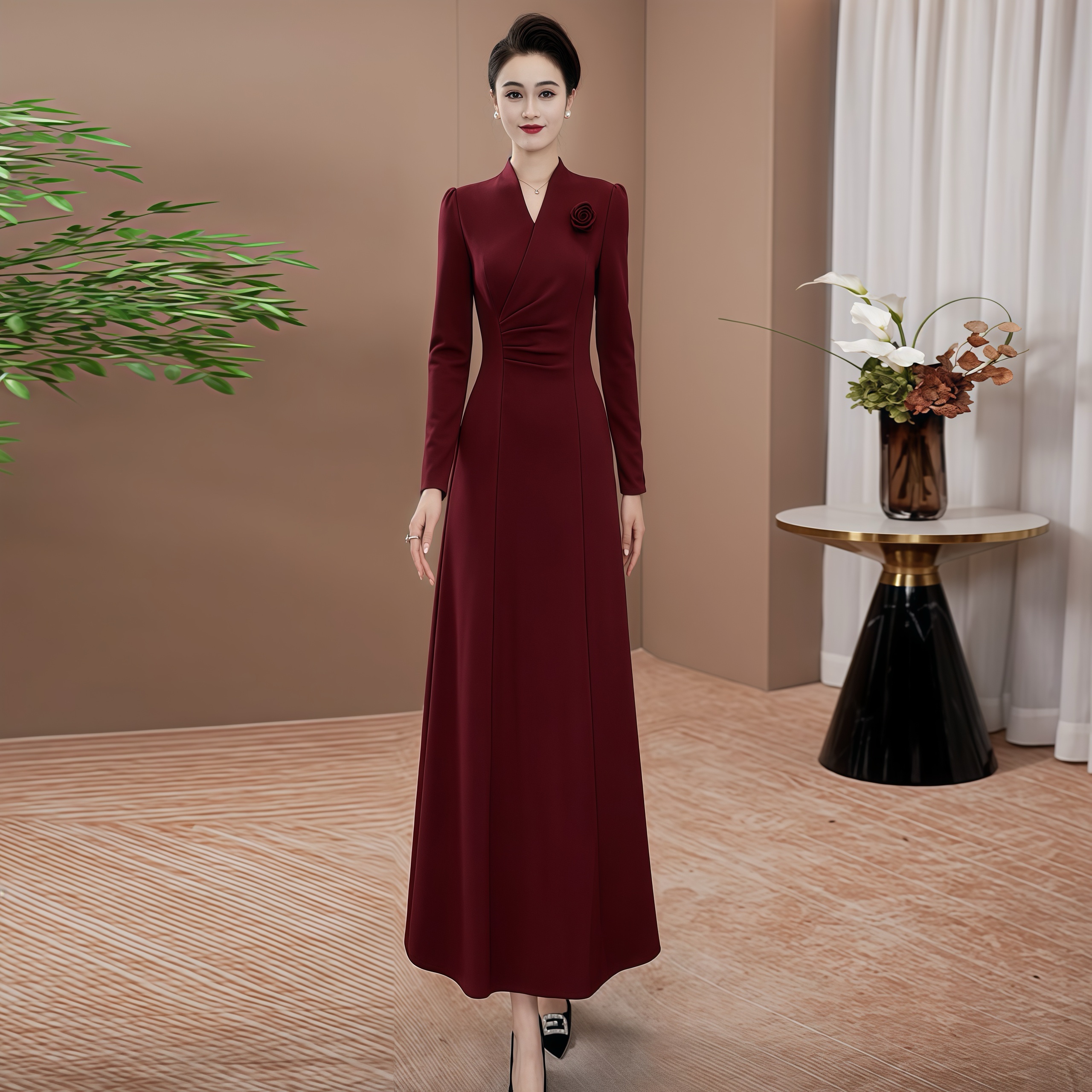 出席正式场合的女士服装2025年秋季新款显瘦喜妈妈礼服连衣裙17