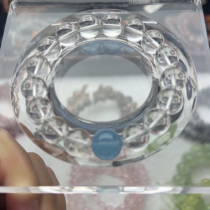 长石玉未镶嵌手串海蓝宝搭白水晶