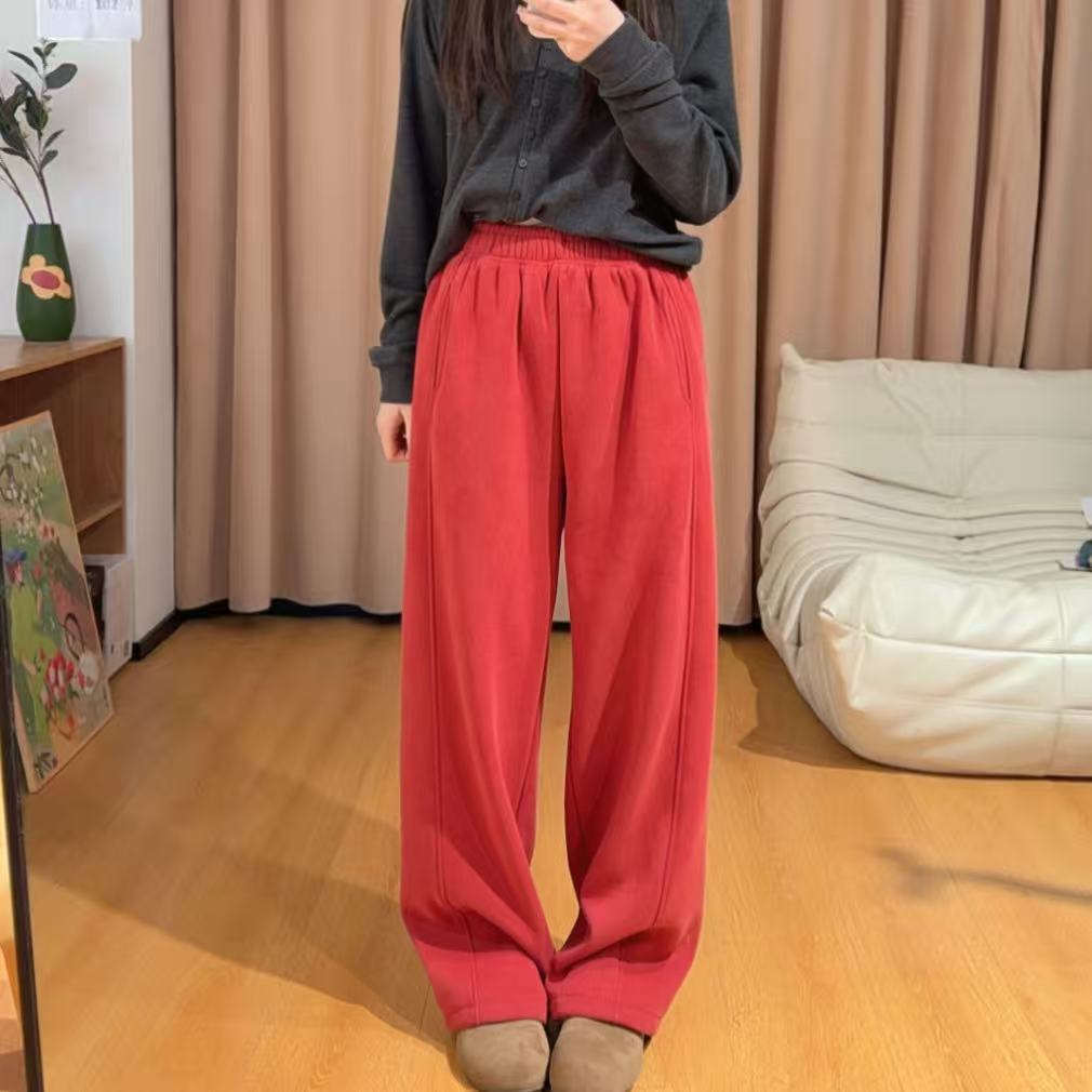 86037余小鱼 【出圈裤】两色松紧腰带抽绳加绒韩系休闲裤女装