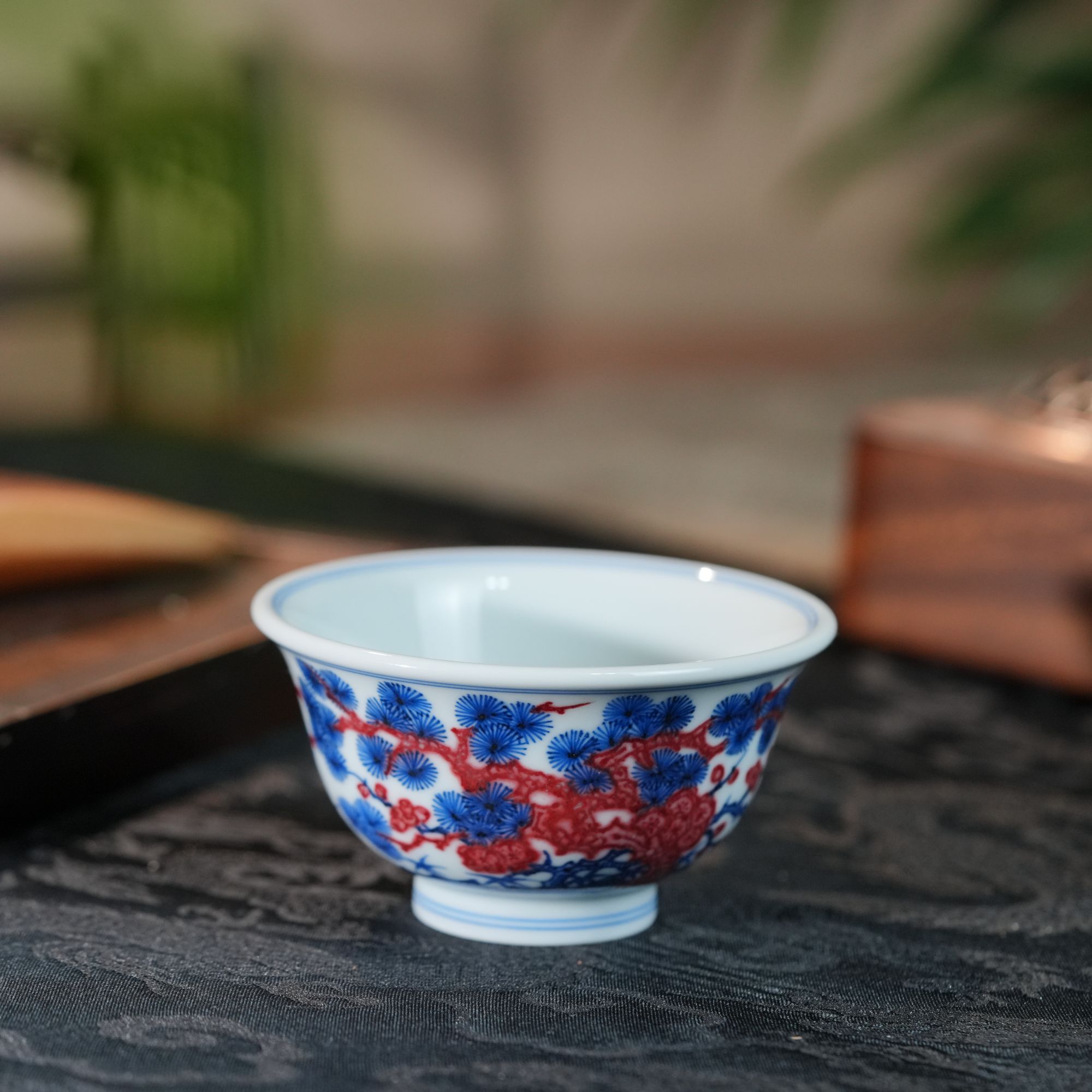 片雲晚谷片云晚谷青花釉里红松竹梅小压手杯顺丰包邮茶杯主人杯