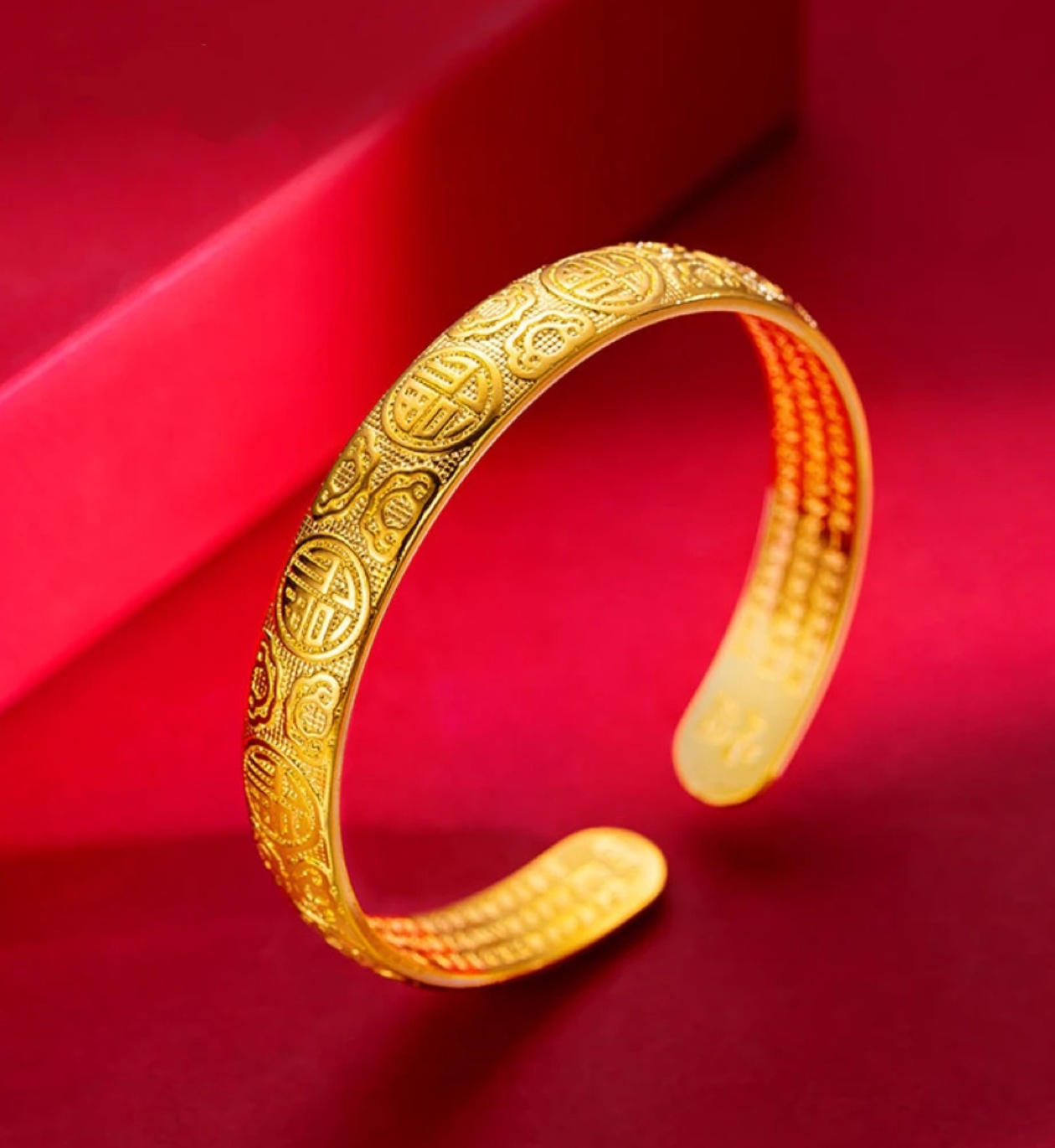  古法百福心经手镯时尚大气妈妈开口手镯