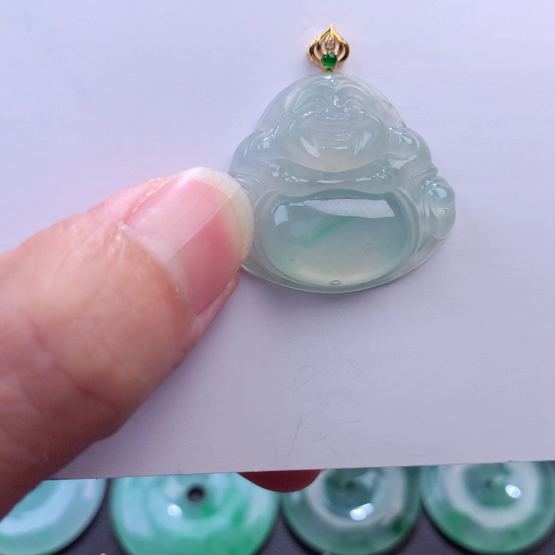 翡翠吊坠(不含链)18K金镶嵌
