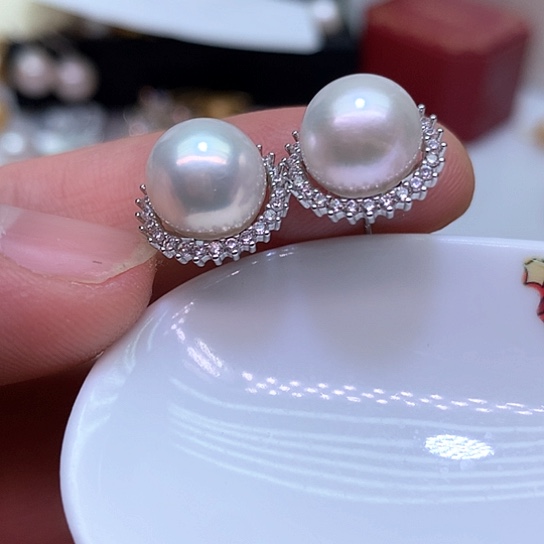 淡水珍珠耳饰银S925镶嵌