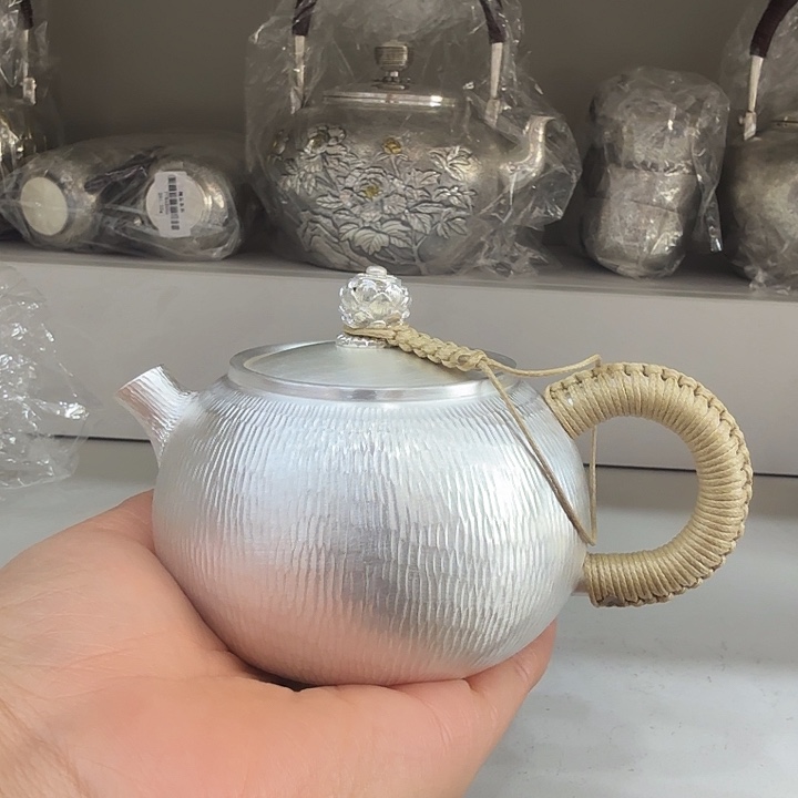 足银精品树皮纹泡茶壶