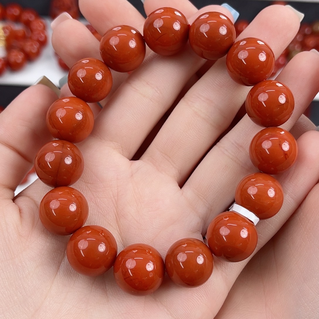 一***巴南红玛瑙未镶嵌瓦西柿子红满肉14mm手串