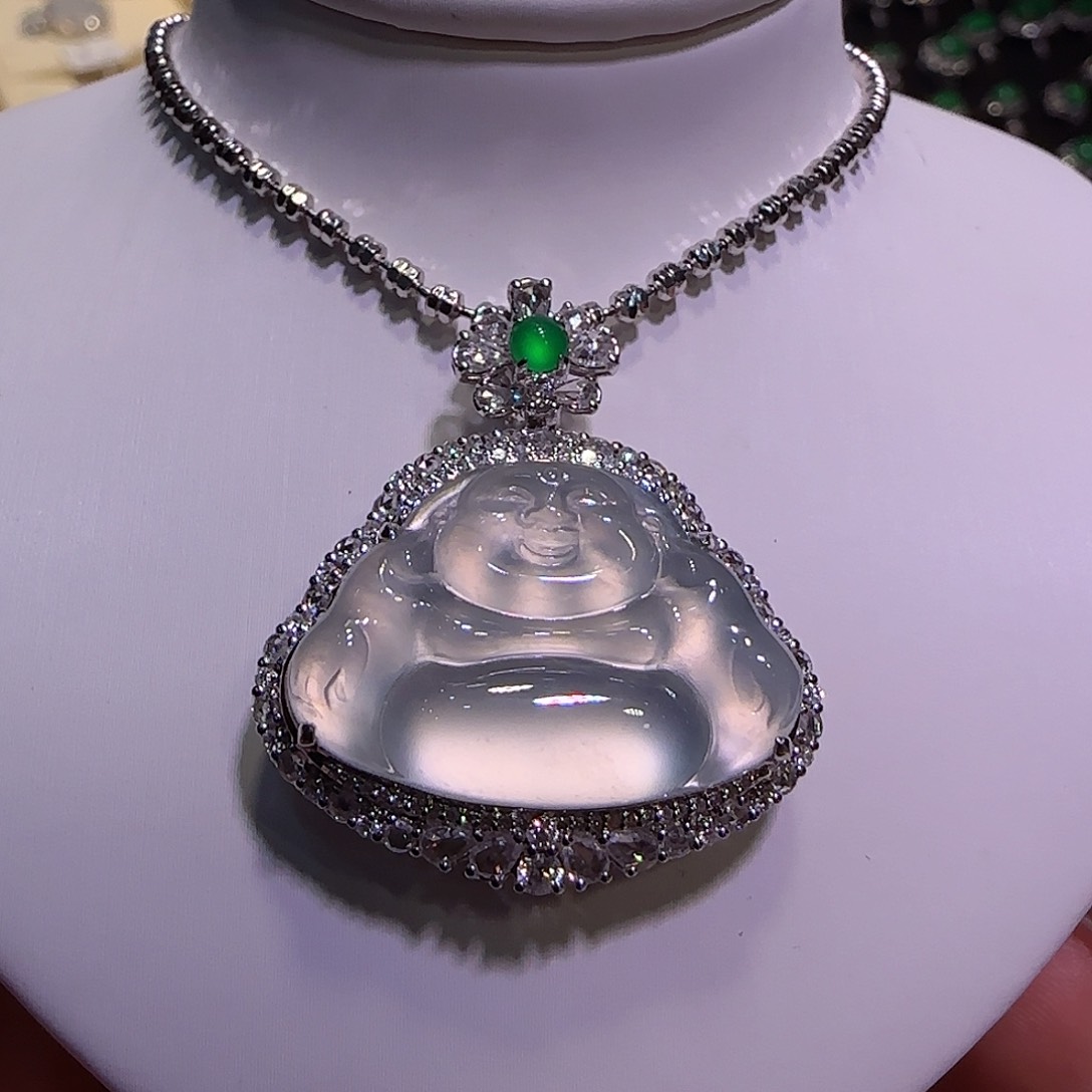 翡翠吊坠(不含链)18K金镶嵌佛公