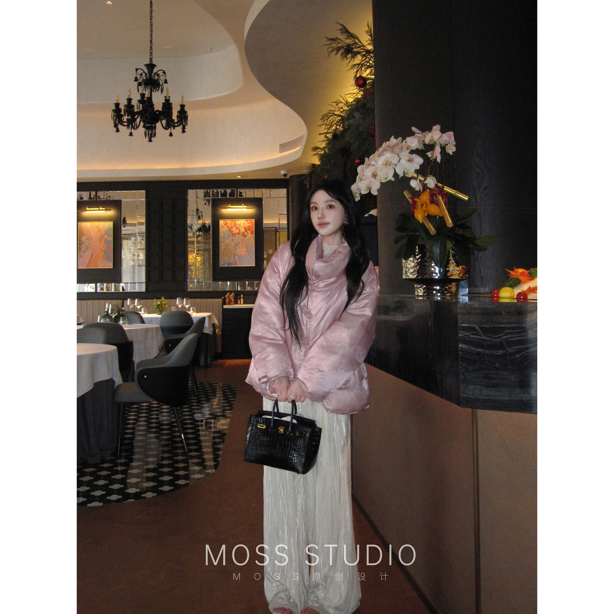 MOSS STUDIO【玉瓷仙芷】冬季新中式真丝提花90白鸭绒羽绒服外套女