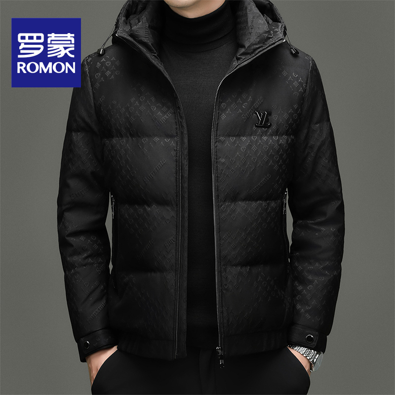 Romon/罗蒙2025冬季连帽加厚男士棉服时尚保暖中年男装上衣休闲风