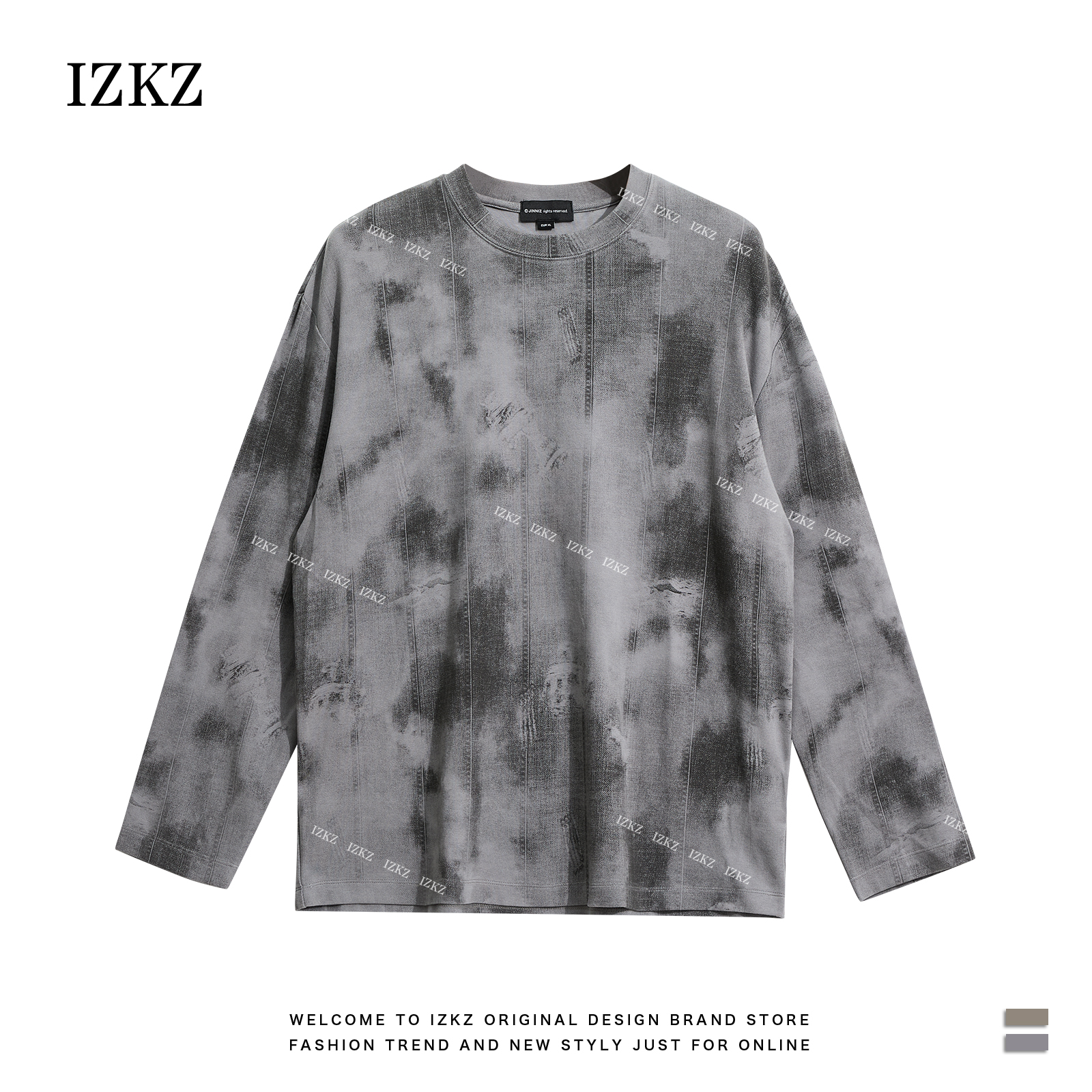 白泽IZKZ | 【国风泼墨画】春季扎染长袖新款复古男士潮流情侣打底