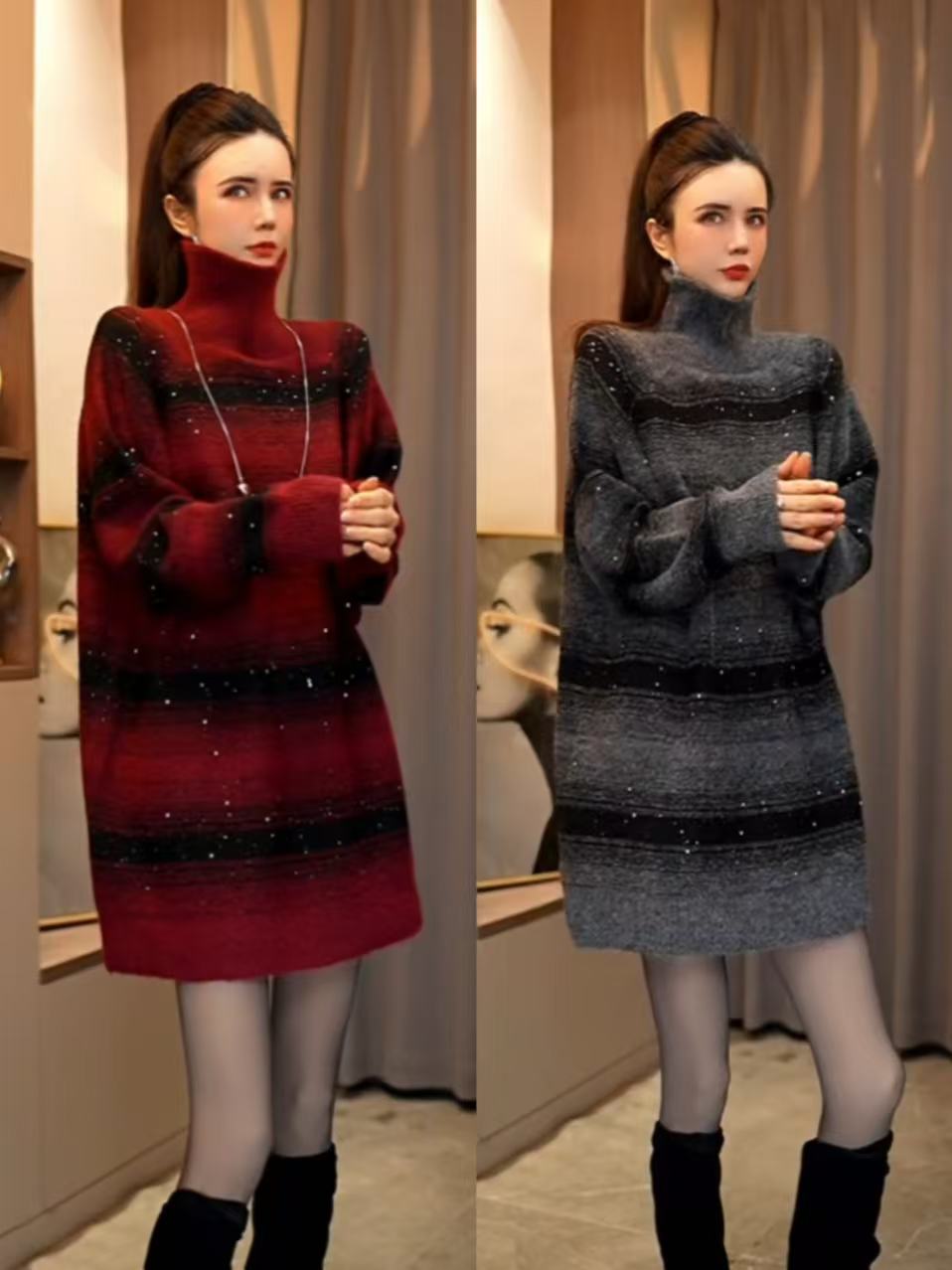 【25081#】冬季新款渐变高领毛衣