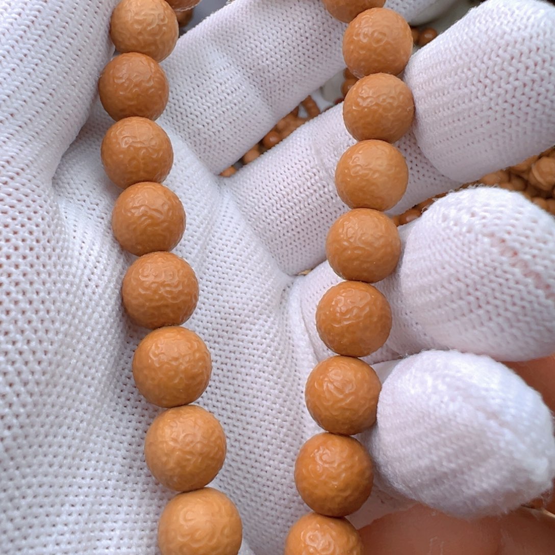 文玩核桃手串正圆手工雕刻波澜微瑕款手串
