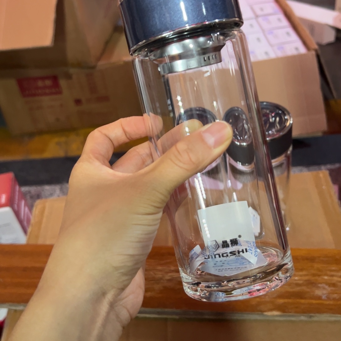 晶狮单层烫手玻璃杯460蓝色玻璃杯➕杯套