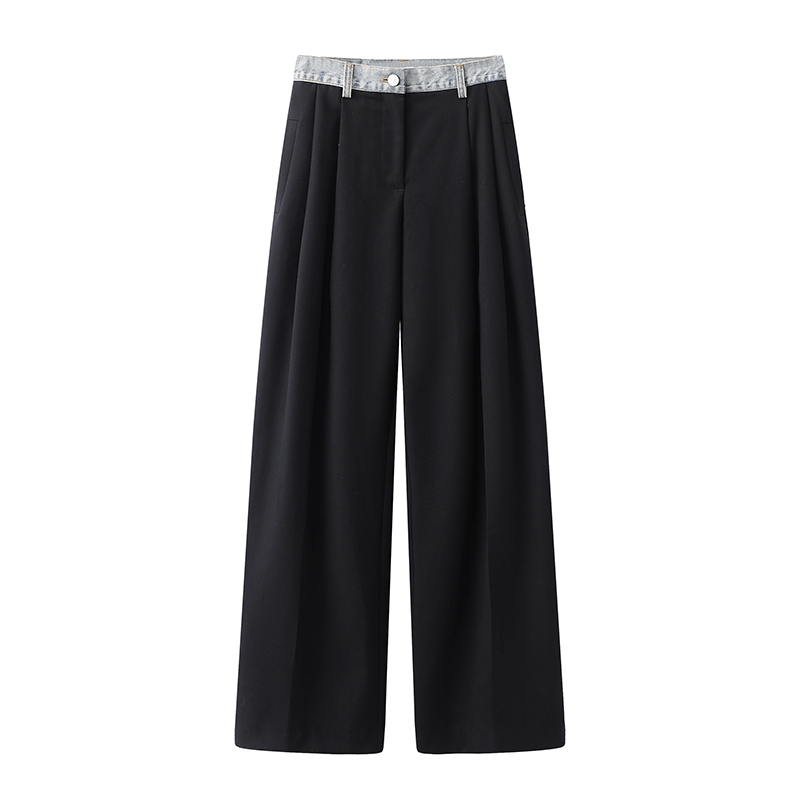 【特价】王心凌同款牛仔腰头款宽松版型设计感直筒休闲西裤女【8006】