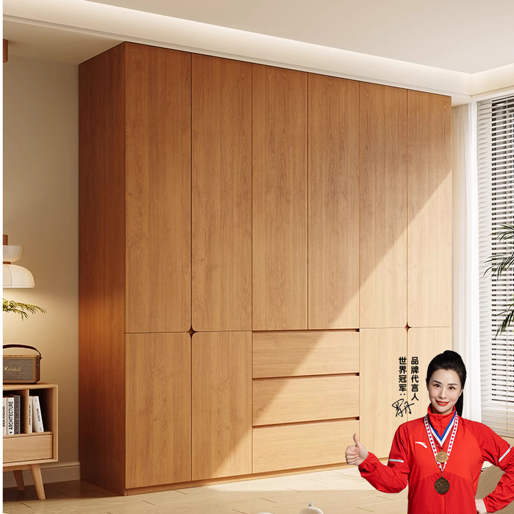 2025新款大容量免拉手原木风衣柜全实木家用卧室定制储物柜收纳柜