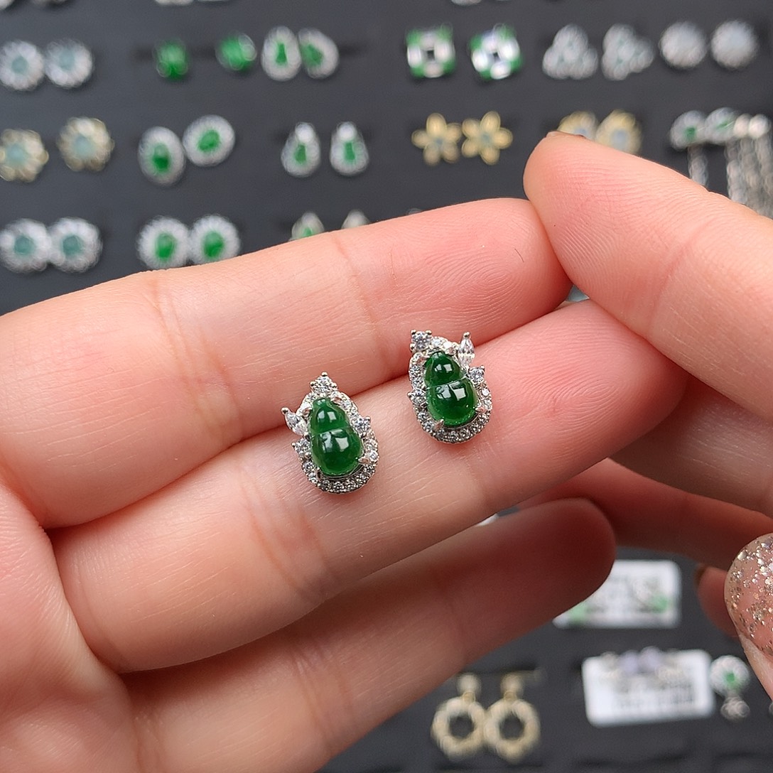 翡翠银S925镶嵌耳饰