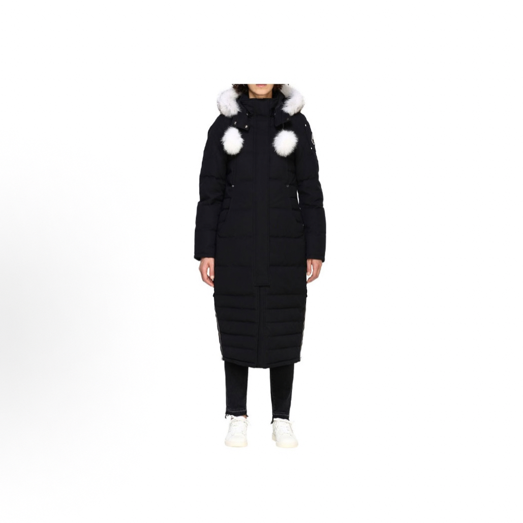 99新 MOOSE KNUCKLES/慕斯纳可兹 黑色连帽长款羽绒服/S码/C01598