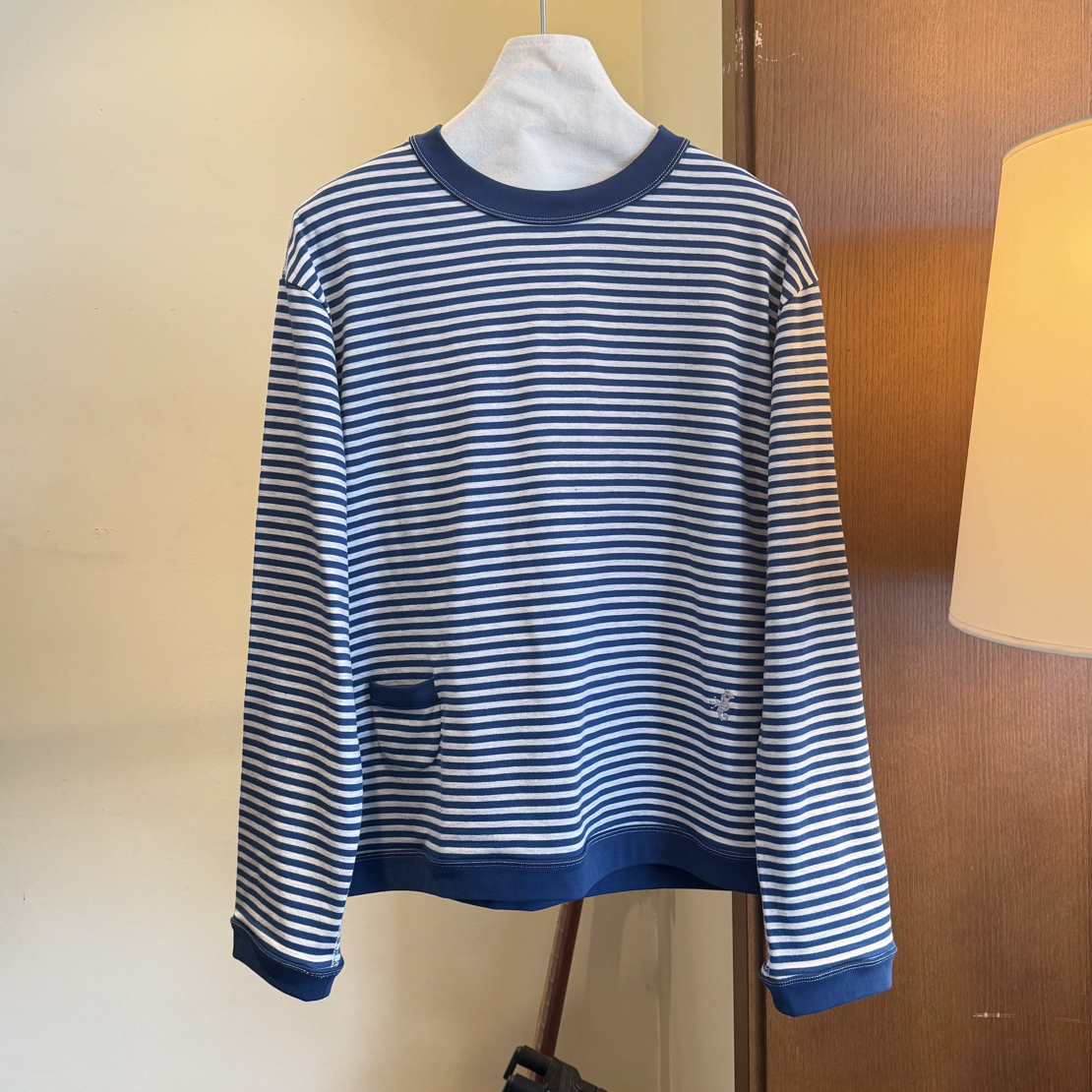 新款条纹长袖T恤B7179长袖打底针织时尚休闲百搭宽松圆领撞色