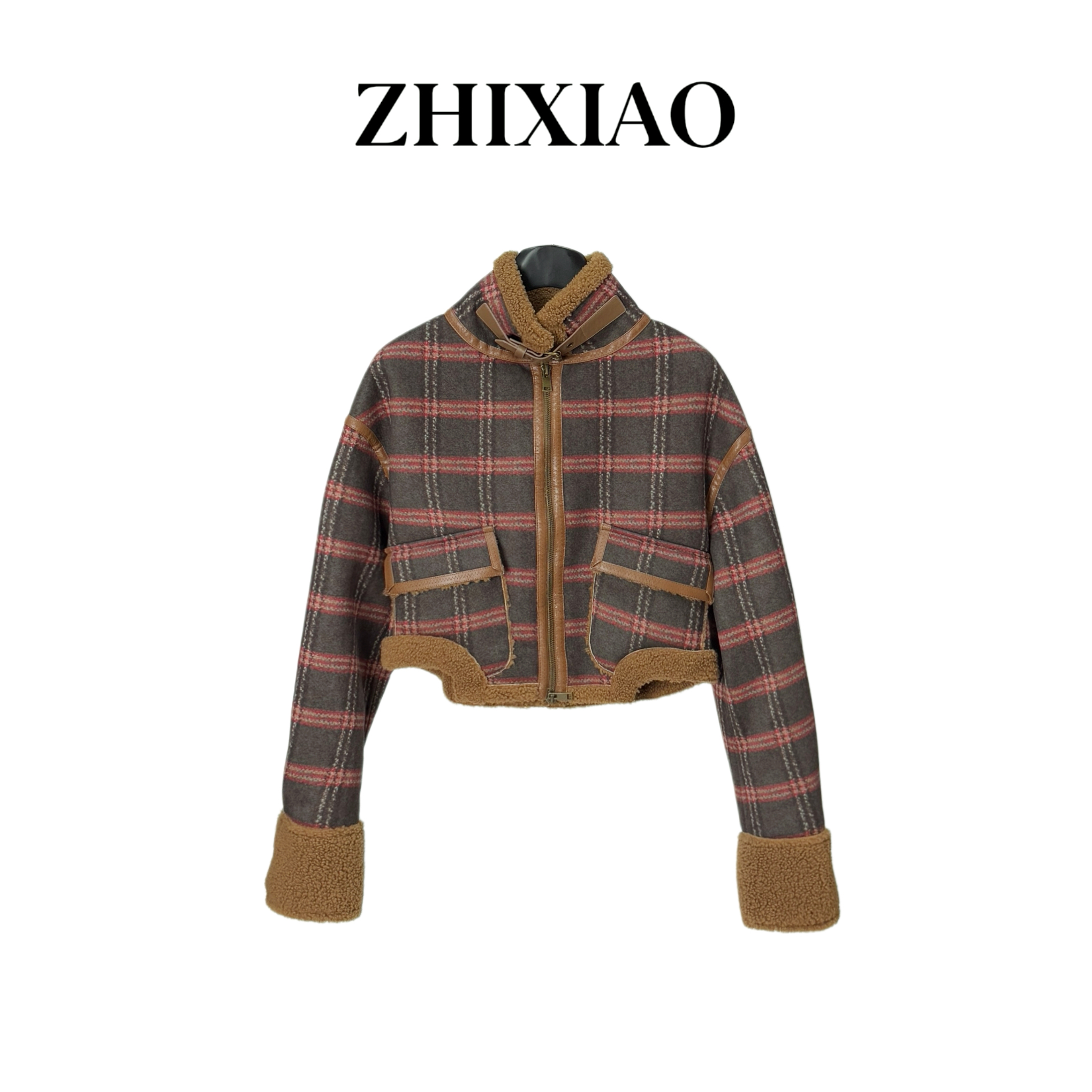 【ZHIXIAO】秋冬新款：毛领拼皮外套30966