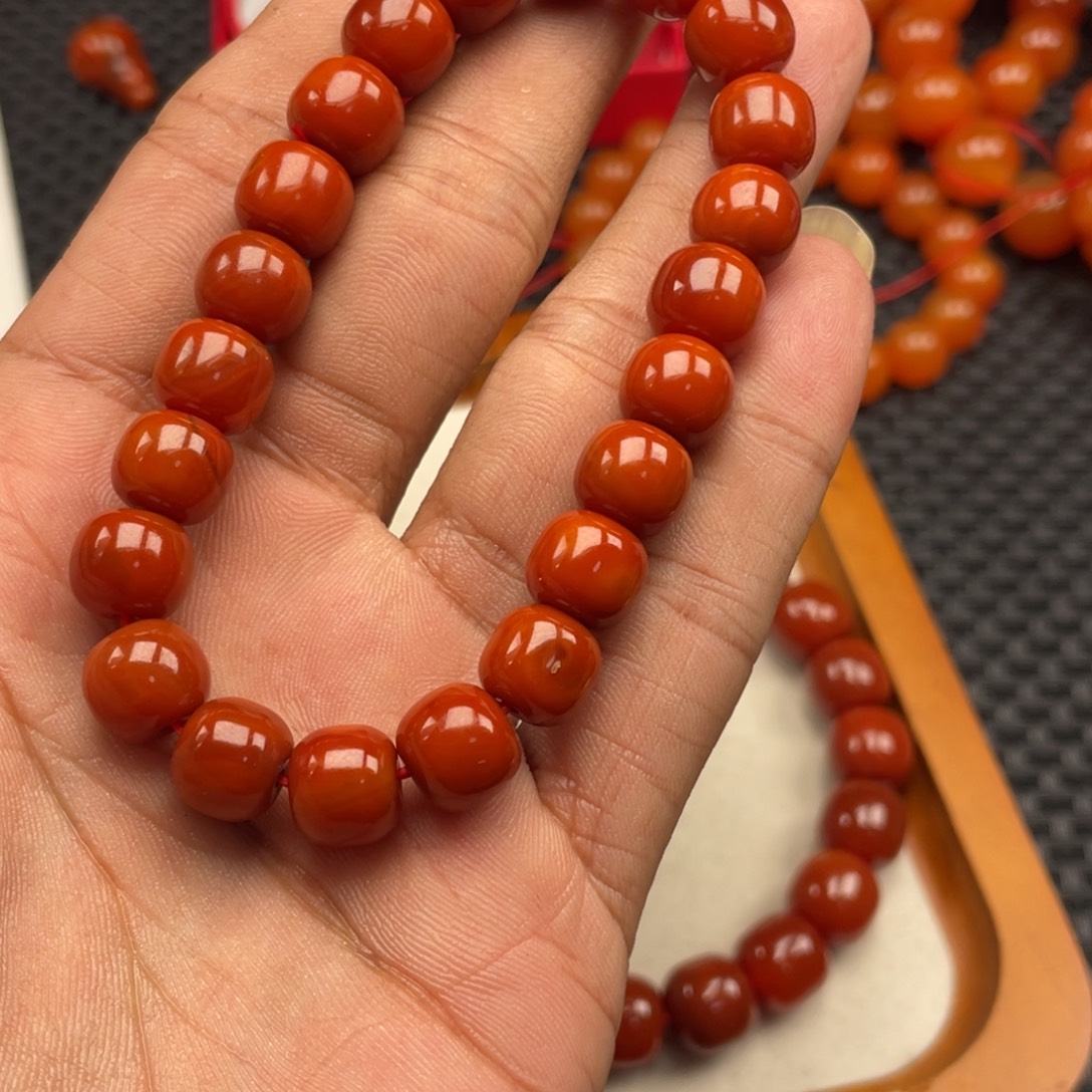 南红玛瑙未镶嵌柿子红老型手串卡9+