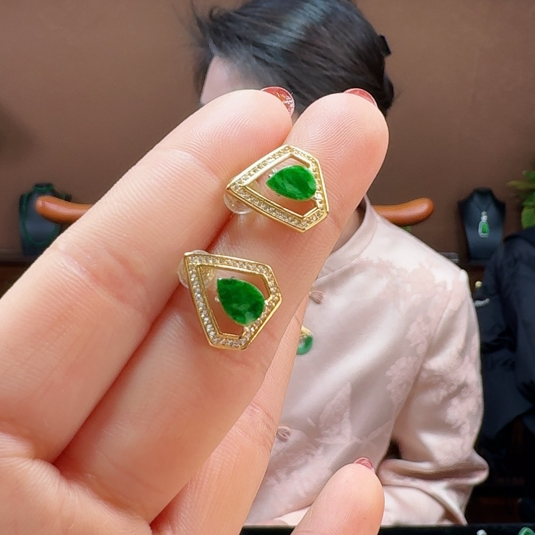 翡翠耳饰银S925镶嵌耳饰