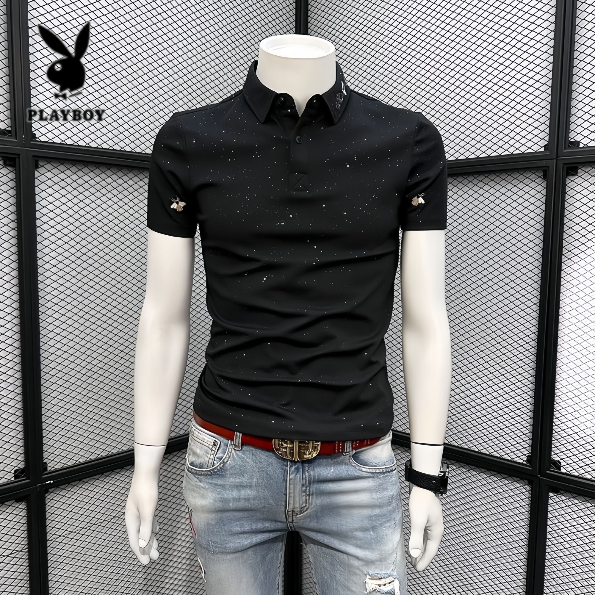 花花公子夏季新款男士翻领休闲短袖韩版时尚T恤百搭奢侈品polo衫